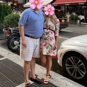 dolce & gabbana pink rose-print dress with/ jeweled buttons